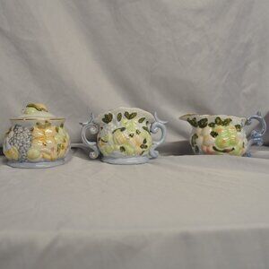 Bayreuth style grapes creamer, vase? & sugar bowl 3 pc set (212w)